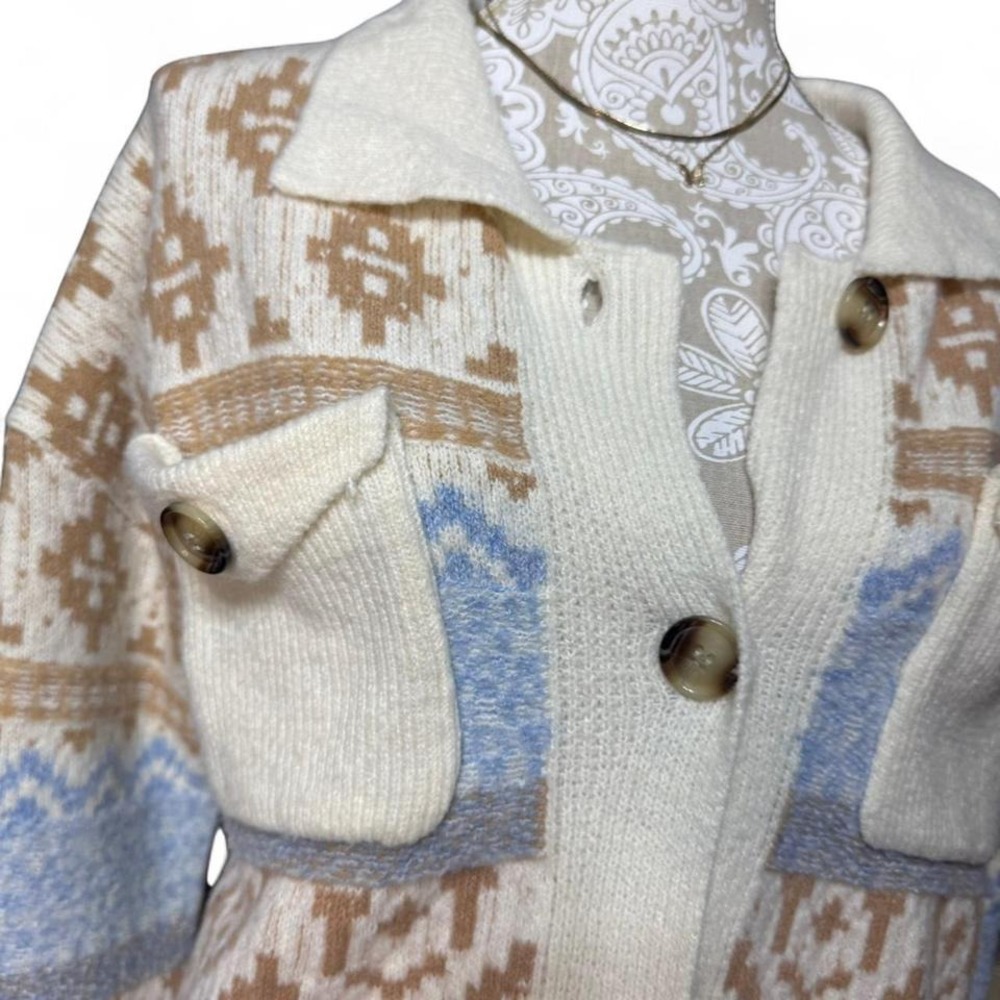 Vintage Inspired Cozy Knit Button Up Cardigan Sweater Boho Cottagecore Y2K Aztec - Picture 5 of 8